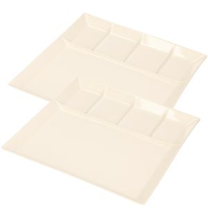 8x stuks wit fondue/gourmet bord 5-vaks vierkant aardewerk 24 cm