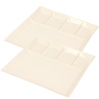 8x stuks wit fondue/gourmet bord 5-vaks vierkant aardewerk 24 cm