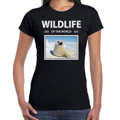 Zeehond t-shirt met dieren foto wildlife of the world zwart voor dames