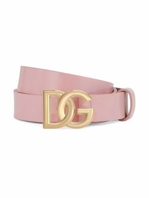 Dolce & Gabbana Kids ceinture en cuir verni à logo DG - Rose