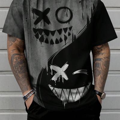 Men's Plus Size Graphic Print T-Shirt - Loose Fit Colorblock Tee Dark Grey / 2XL