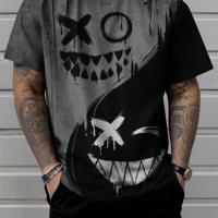 Men's Plus Size Graphic Print T-Shirt - Loose Fit Colorblock Tee Dark Grey / 2XL