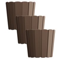 Set van 3x stuks wood-look plantenpot/bloempot kunststof dia 24 cm/hoogte 22 cm houtbruin