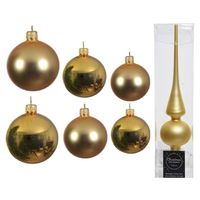 Groot pakket glazen kerstballen 50x goud glans/mat 4-6-8 cm met piek mat - Kerstbal