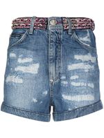 Philipp Plein short en jean à ornements strassés - Bleu - thumbnail