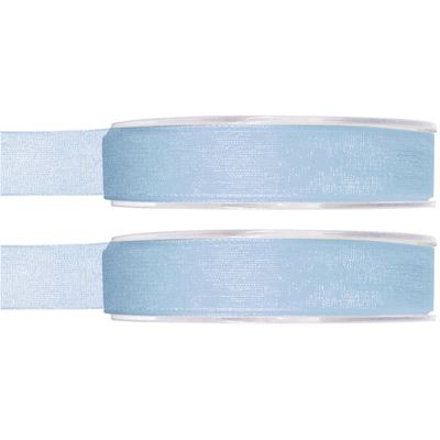 2x Hobby/decoratie lichtblauwe organza sierlinten 1,5 cm/15 mm x 20 meter