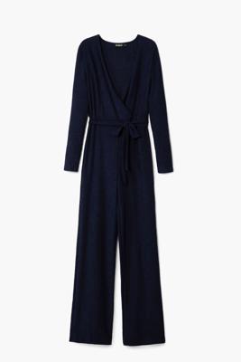 Vloeiende jumpsuit met riem - BLUE - XL