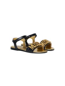 Moschino Kids sandales en cuir à plaque logo - Noir