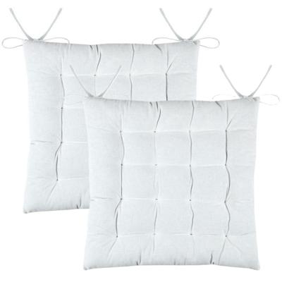 Stof Textile stoelkussens DUO - 2x - wit - 38 x 38 x 3.5 cm - touwtjes sluiting