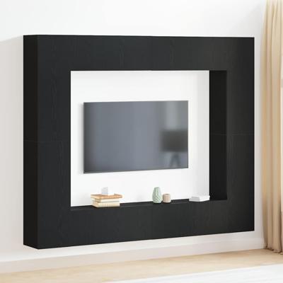 TV-kast 8 pcs Zwart 221 x 30 x 180 cm Bewerkt hout