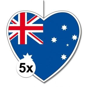 5x Australie hangdecoratie harten 14 cm   -