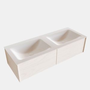 Badkamermeubel BWS Madrid Wit 120x45x30 cm Mat Witte Solid Surface Wastafel Dubbel (2 lades, 0 kraangaten)