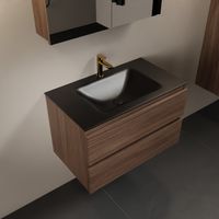 MONDIAZ AIVY 80cm badmeubel Mocha, wastafel Urban solid surface midden 1 kraangat met spiegelkast (AI-351171URBAN-SI - AI-M80MOMI - AI-C80MOMI) - thumbnail