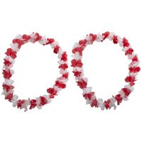 Set van 10x stuks hawaii bloemenslinger krans rood en wit