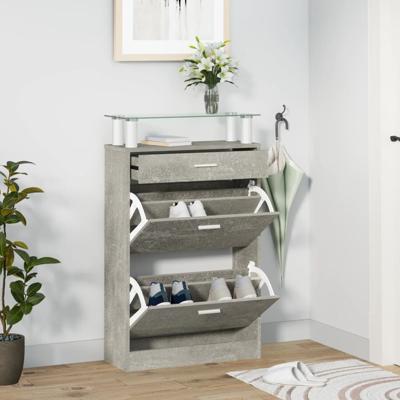 Schoenenkast 63x24x104 cm bewerkt hout betongrijs