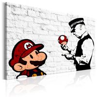 Schilderij - Mario en Politieagent op baksteen , Banksy , baksteenlook - thumbnail