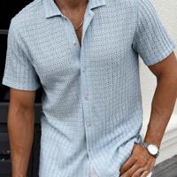 Bon&Bon Men's Brown Short Sleeve Casual Shirt | Lapel Collar Top Dusty Blue / XL