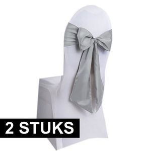 2x Bruiloft stoel decoratie zilveren strikken