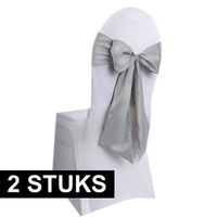 2x Bruiloft stoel decoratie zilveren strikken - thumbnail