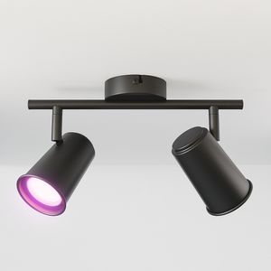 HOFTRONIC SMART Riga Smart LED Plafondlamp 2 spots Zwart - Draaibaar en Dimbaar - 2 lichts Dubbel - GU10 RGBWW - Plafondspot woonkamer en gang - Opbouwspot verlichting - Google Home & Amazon Alexa