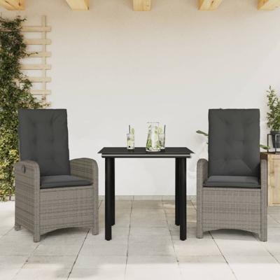 3-delige Tuinset met kussens poly rattan grijs