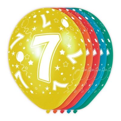 5x stuks 7 Jaar thema versiering heliumballonnen 30 cm