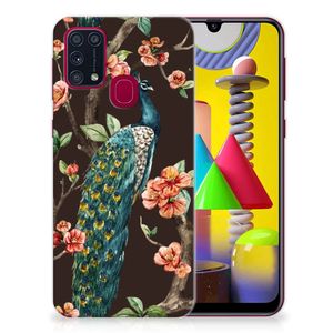 Samsung Galaxy M31 TPU Hoesje Pauw met Bloemen