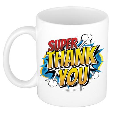 Super thank you cadeau koffiemok / beker - wit - strip stijl / popart - super bedankt cadeau