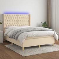 Boxspring met matras en LED stof crèmekleurig 140x190 cm
