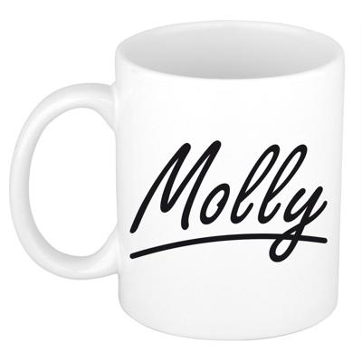 Molly Naam koffiemok - beker - met sierlijke letters - wit - 300 ml - Cadeau - Dames