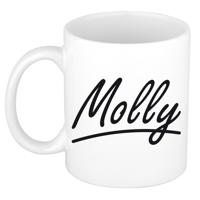 Molly Naam koffiemok - beker - met sierlijke letters - wit - 300 ml - Cadeau - Dames
