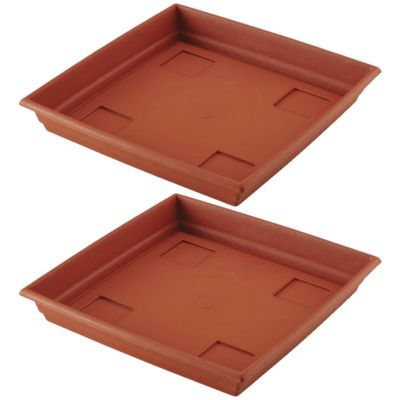 Set van 3x stuks bloempot/plantenpot terra cotta onderschaal/opvangbord kunststof diameter 35 cm