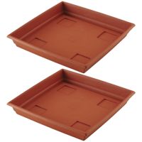 Set van 3x stuks bloempot/plantenpot terra cotta onderschaal/opvangbord kunststof diameter 35 cm