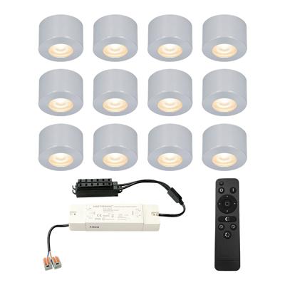 Set van 12 Navarra Mini LED Opbouwspots met Trafo - 12 Volt 3 Watt 200 lumen - Dimbaar - Plat 21,5mm - 2700K - IP44 waterdicht - Aluminium