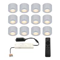 Set van 12 Navarra Mini LED Opbouwspots met Trafo - 12 Volt 3 Watt 200 lumen - Dimbaar - Plat 21,5mm - 2700K - IP44 waterdicht - Aluminium