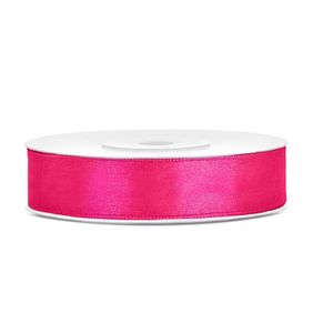 1x Donker roze satijnlint rollen 1,2 cm x 25 meter cadeaulint verpakkingsmateriaal   -