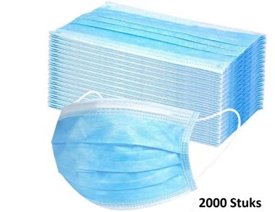 Mondmaskers 3-laags blauw met elastische oorbandjes 2000 stuks