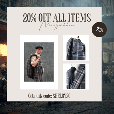 Maatpak Voor Heren | 3-delig Pak | Grijs/crème Windowpane | Jeremiah Jesus | Peaky Blinders | Peaky Blinders