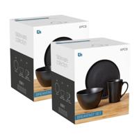 Ontbijt Servies set - 12-delig - zwart - keramiek - tafelservies - 4 personen