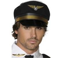 Piloten verkleed set - wings broche speldje - pilotenpet - zwart - heren/dames - carnaval