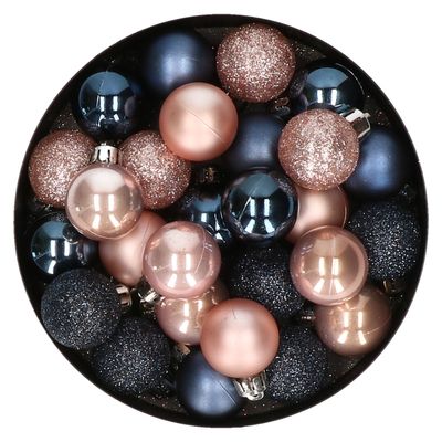 28x stuks kunststof kerstballen lichtroze en donkerblauw mix 3 cm