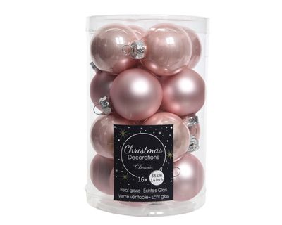 16 Glazen balletjes 35 mm poeder roze - Decoris