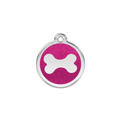 Bone Hot Pink glitter hondenpenning small/klein dia. 2 cm - Reddingo