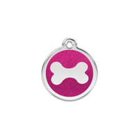 Bone Hot Pink glitter hondenpenning small/klein dia. 2 cm - Reddingo