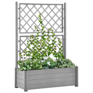 Plantenbak met latwerk 100x43x142 cm PP-steen grijs