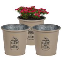 Plantenpot/bloempot voor buiten - 3x - zink - taupe - D14 x H13 cm