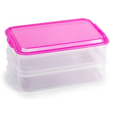 Lunch en Vleeswaren bewaarbakjes - transparant/roze - 24 x 16 x 11 cm - 2 lagen - vershouddoos