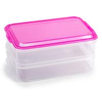 Lunch en Vleeswaren bewaarbakjes - transparant/roze - 24 x 16 x 11 cm - 2 lagen - vershouddoos