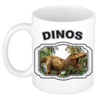 Dieren brullende t-rex dinosaurus beker - dinosaurs/ dinosaurussen mok wit 300 ml - thumbnail