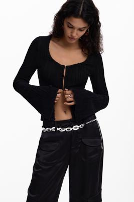 T-shirt met knopen en strik - BLACK - L T-shirt met knopen en strik - BLACK - L